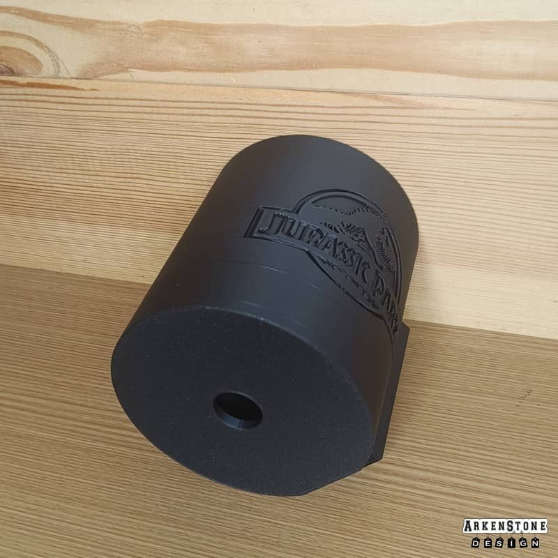 Porte boisson pour flipper sur le thème de Jurassic Park - vue du fond dessous